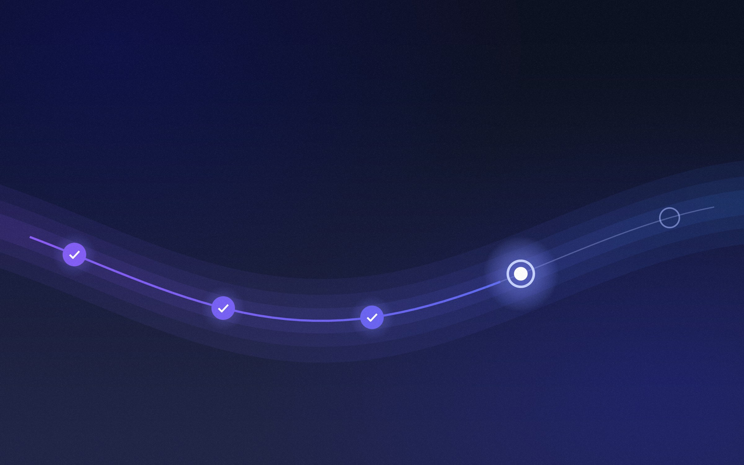 Caminho luminoso com etapas concluídas e uma etapa em andamento.