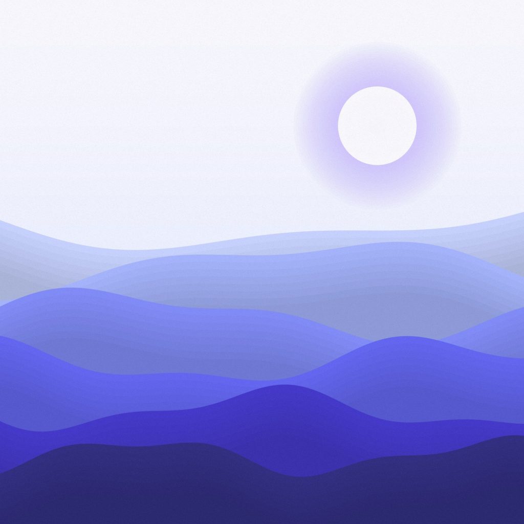 Layers of waves from lavender to deep indigo.